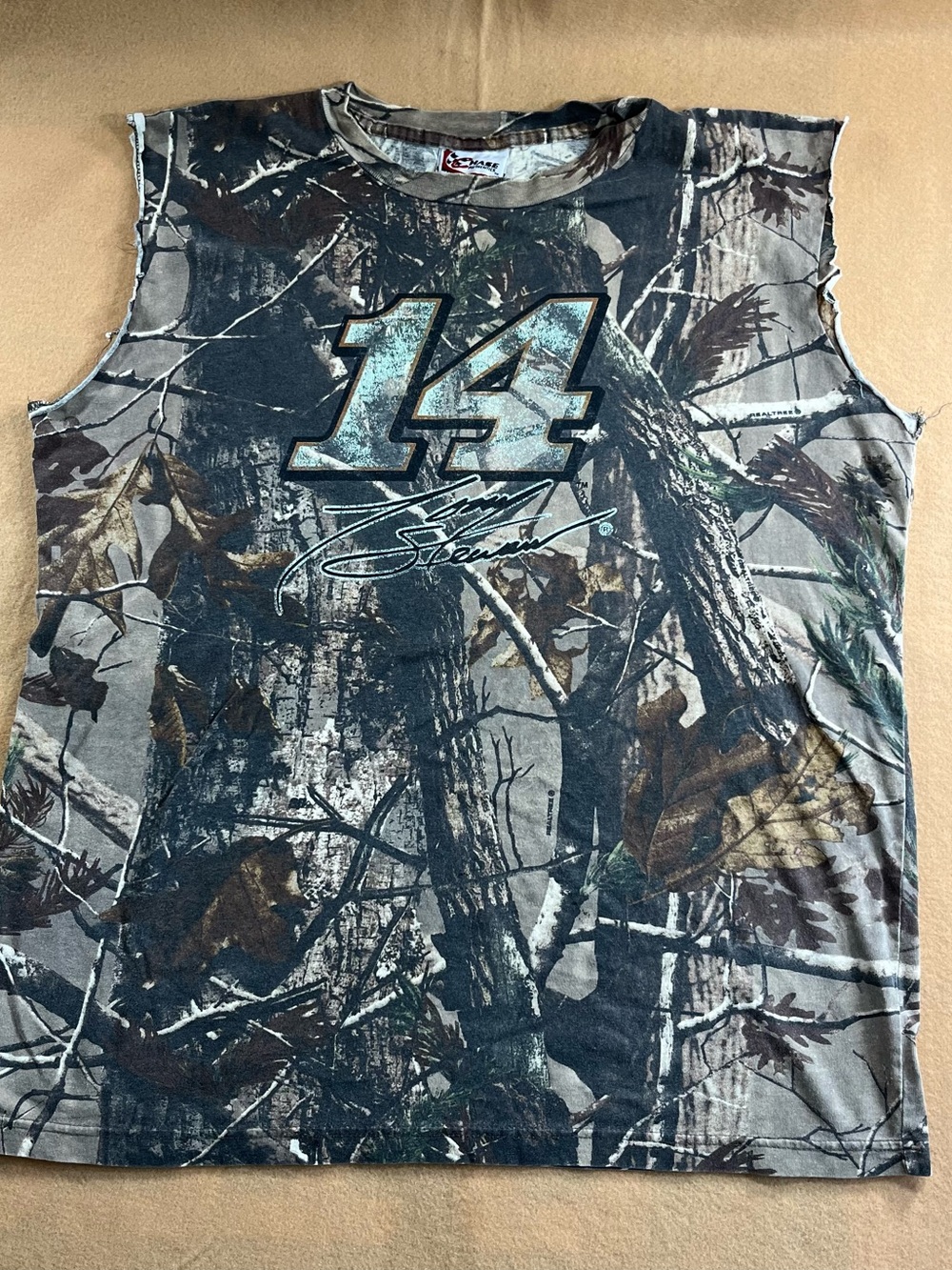 Vintage Y2K Tony Stewart #14 NASCAR HASE Authentics Camo Sleeveless Shirt – XL